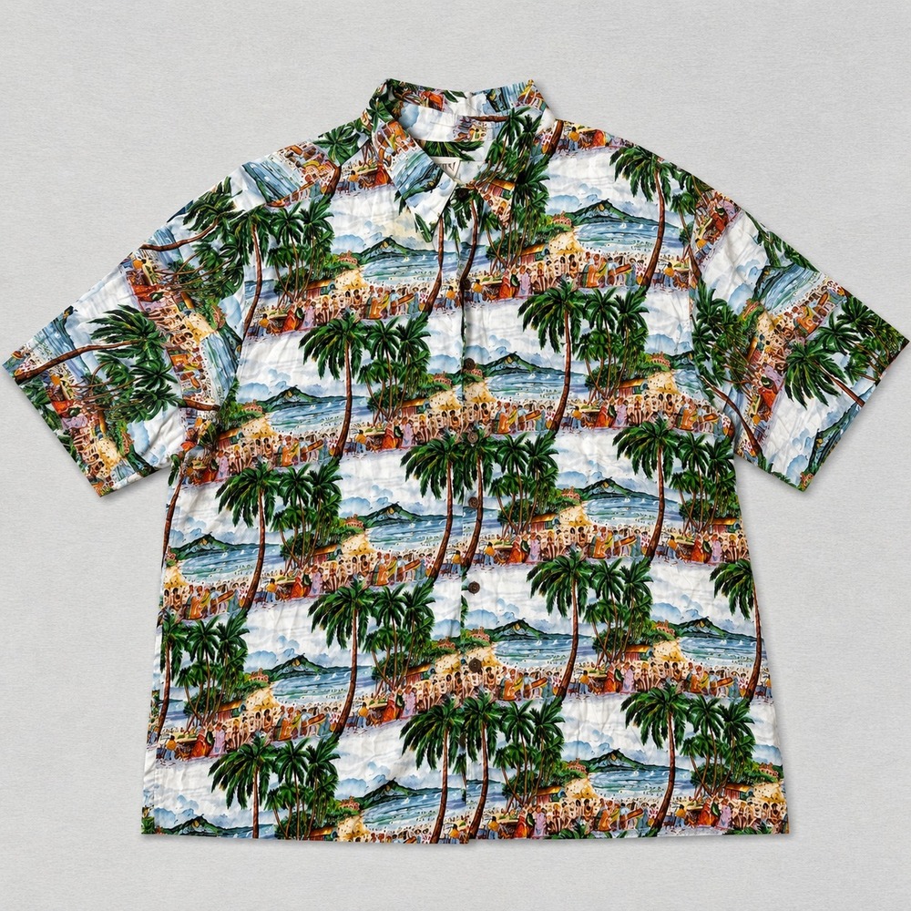 Guy Buffet By Reyn Spooner Mens XL Palm Tree Tropical Aloha Camp Button Up